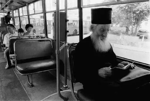 Patriarch Pavle in a trolleybus