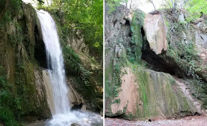 Ripaljka Waterfall in spring and autumn